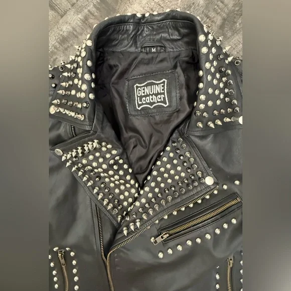 VINTAGE/Black Studded Leather Performance Jacket - Picture 7 of 8
